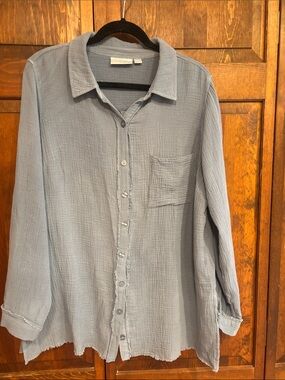 Belle by Kim Gravel Dusty Blue Gauze Button-Down Shirt